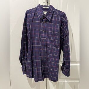 Orvis Men's Blue and Red Plaid Shirt